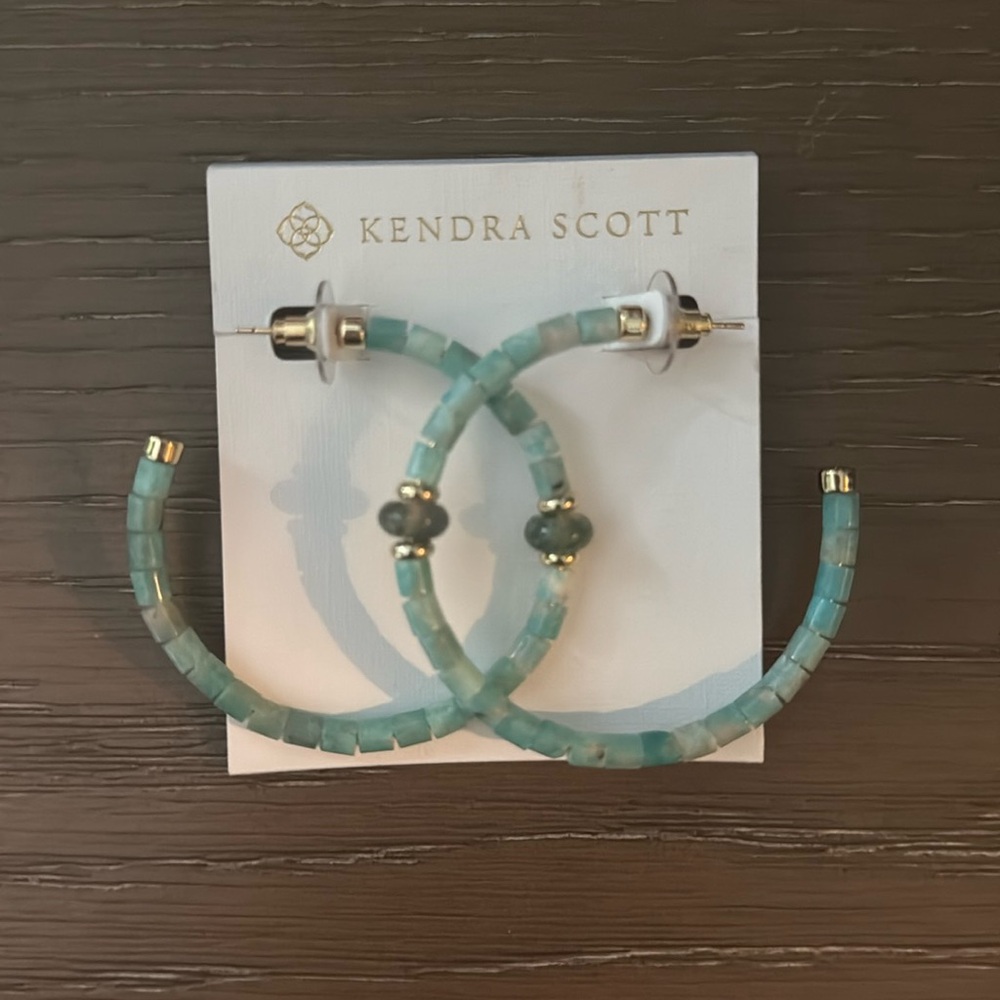 New kendra scott insley gold hoop earrings in teal amazonite